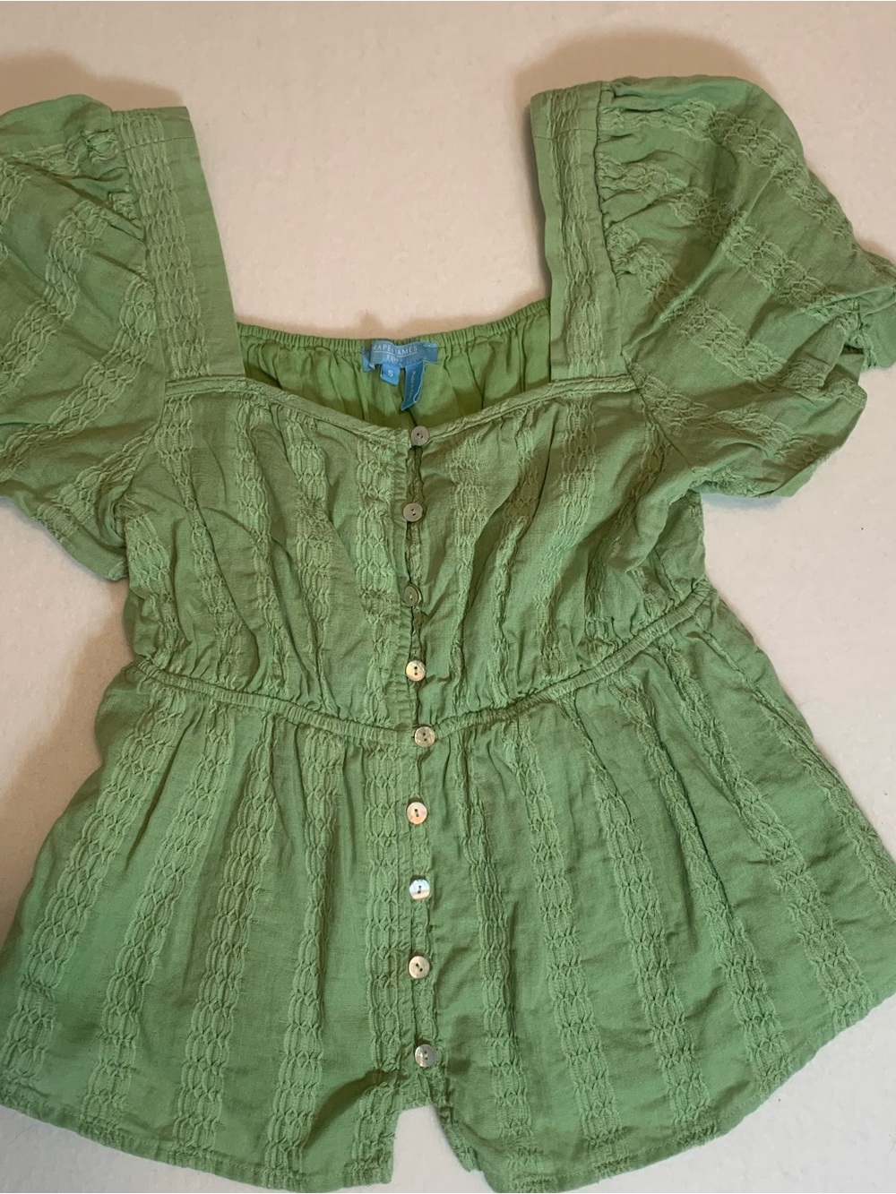 Draper James Smocked Peplum Top Ladies Size Small Light Green Peasant